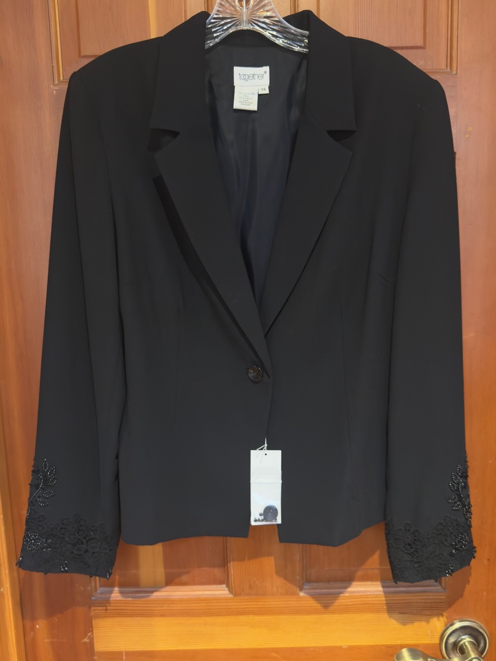 Together Black Single-Button Women's Blazer with Beaded Cuffs